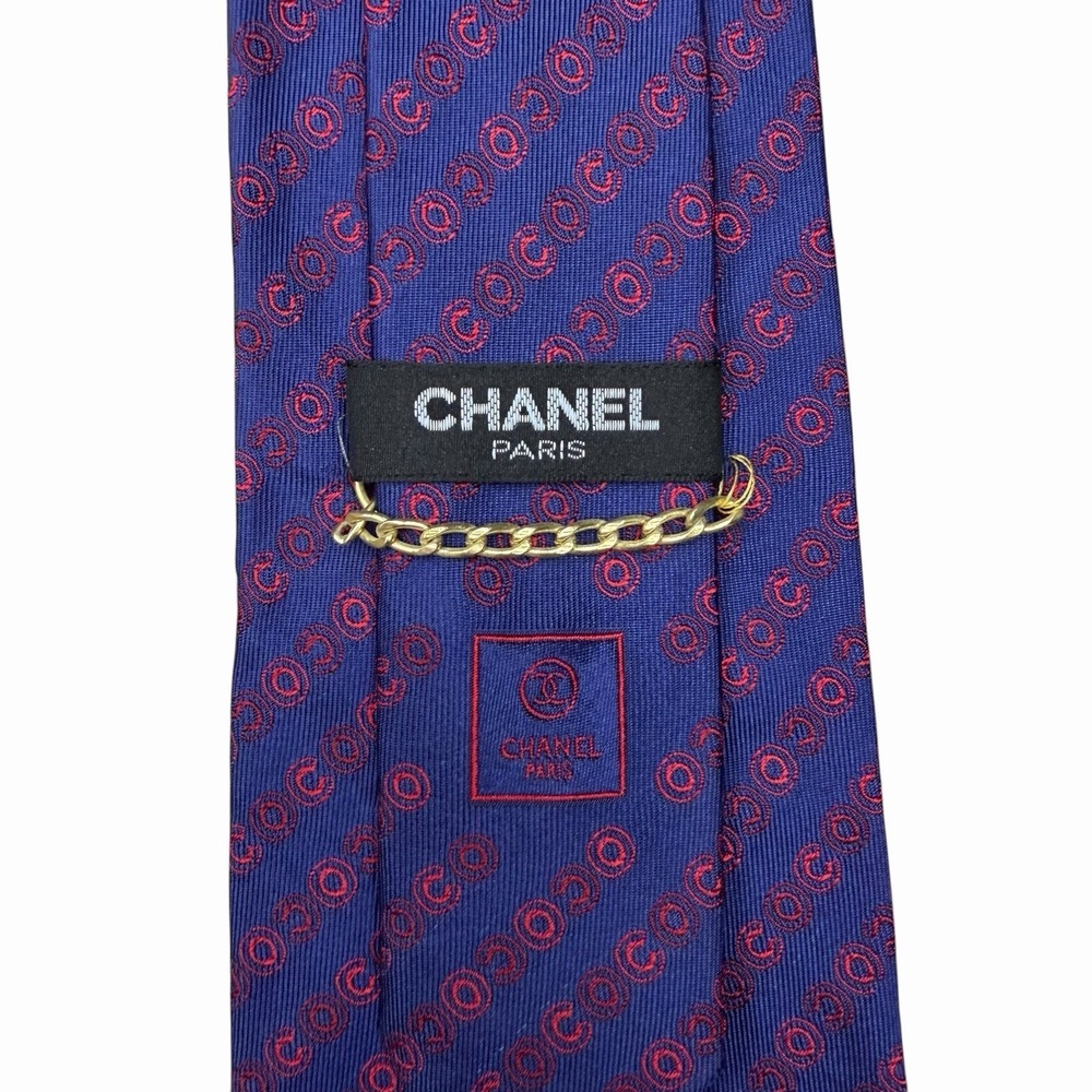 Chanel Paris Men's Tie AOP CC Monogram Logo Blue/Red Jacquard Silk 3 7/8" x 61"
